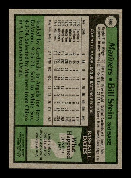 1979 Topps #698 Bill Stein EXMT PACK FRESH HOF-10004772