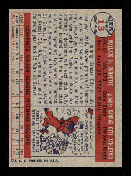 1957 Topps #13 Wally Burnette EX - EXMT HOF-10004813