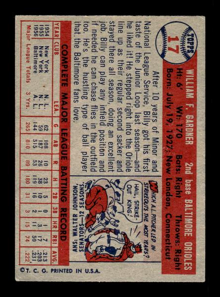 1957 Topps #17 Billy Gardner EX - EXMT HOF-10004815