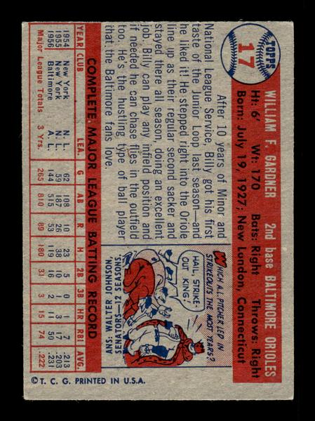 1957 Topps #17 Billy Gardner EX - EXMT HOF-10004816