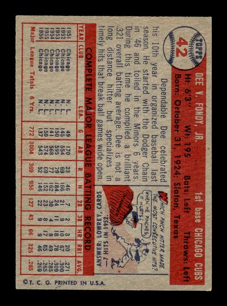 1957 Topps #42 Dee Fondy EX - EXMT HOF-10004828