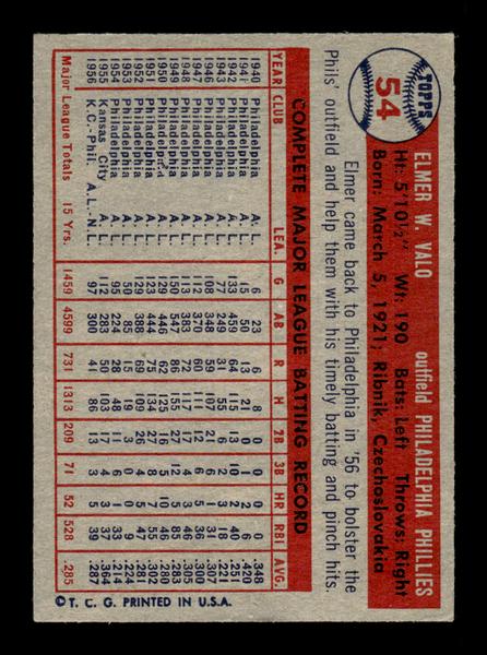 1957 Topps #54 Elmer Valo EX - EXMT HOF-10004838