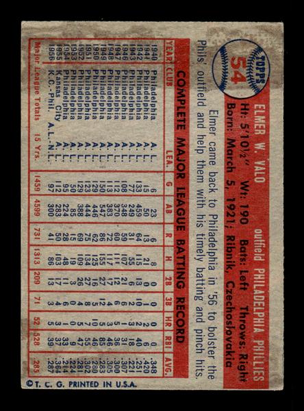 1957 Topps #54 Elmer Valo EX - EXMT HOF-10004839