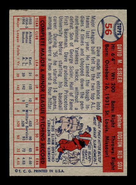 1957 Topps #56 Dave Sisler EX - EXMT HOF-10004841