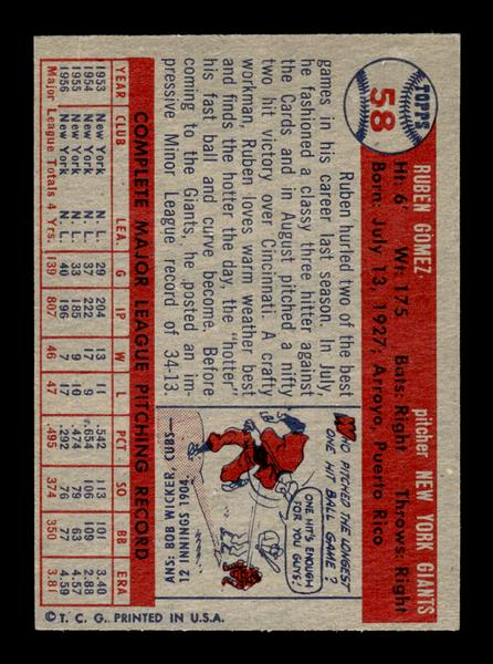 1957 Topps #58 Ruben Gomez EX - EXMT HOF-10004845