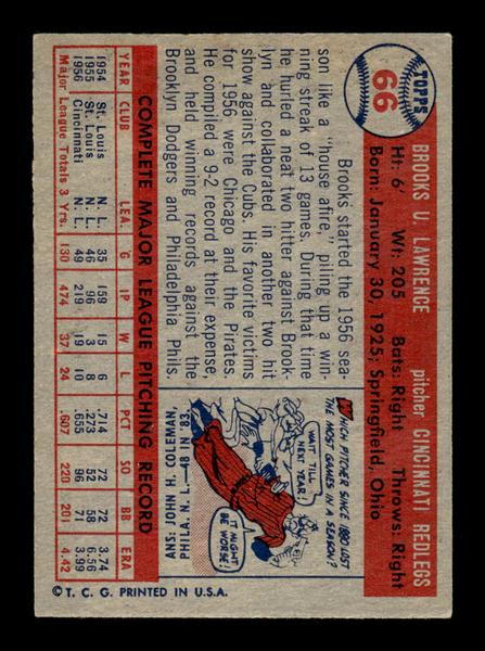 1957 Topps #66 Brooks Lawrence EX - EXMT HOF-10004855