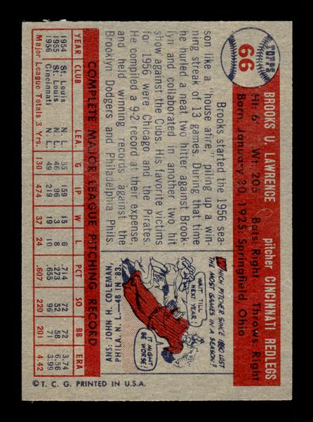 1957 Topps #66 Brooks Lawrence EX - EXMT HOF-10004856
