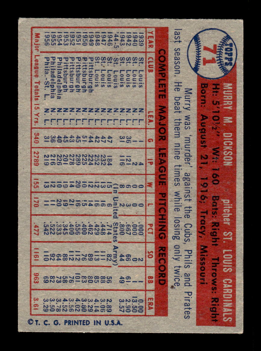 1957 Topps #71 Murry Dickson EX - EXMT HOF-10004862