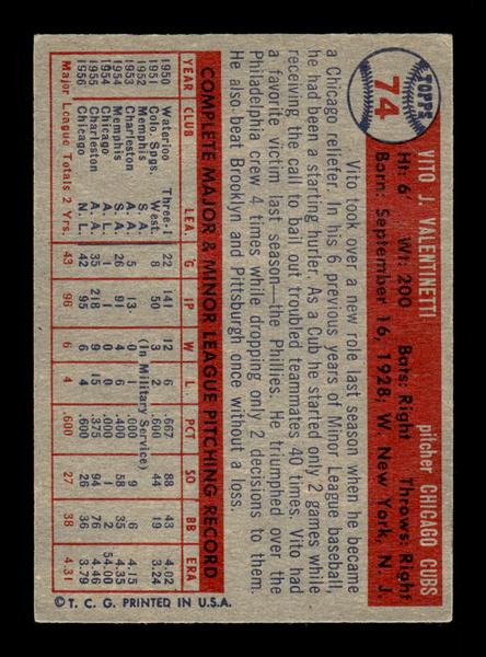 1957 Topps #74 Vito Valentinetti EX - EXMT HOF-10004864