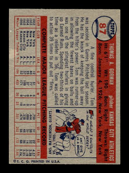 1957 Topps #87 Tom Gorman EX - EXMT HOF-10004874