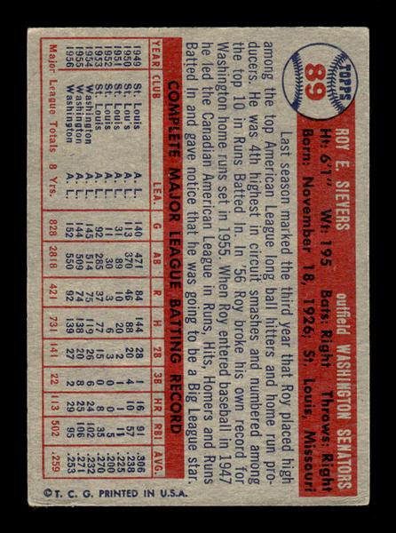 1957 Topps #89 Roy Sievers EX - EXMT HOF-10004876