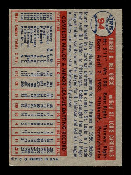 1957 Topps #94 Bobby Del Greco EX - EXMT HOF-10004882