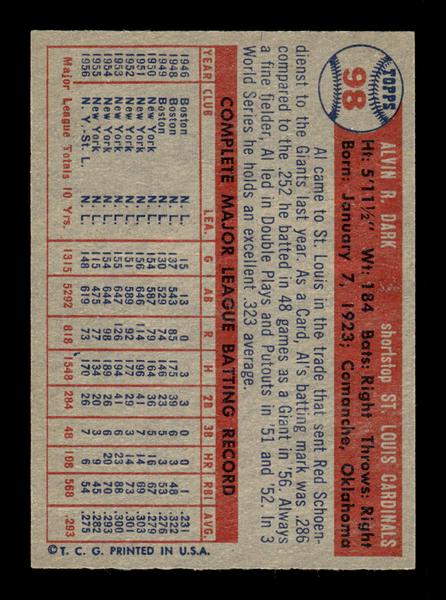 1957 Topps #98 Al Dark EX - EXMT HOF-10004884