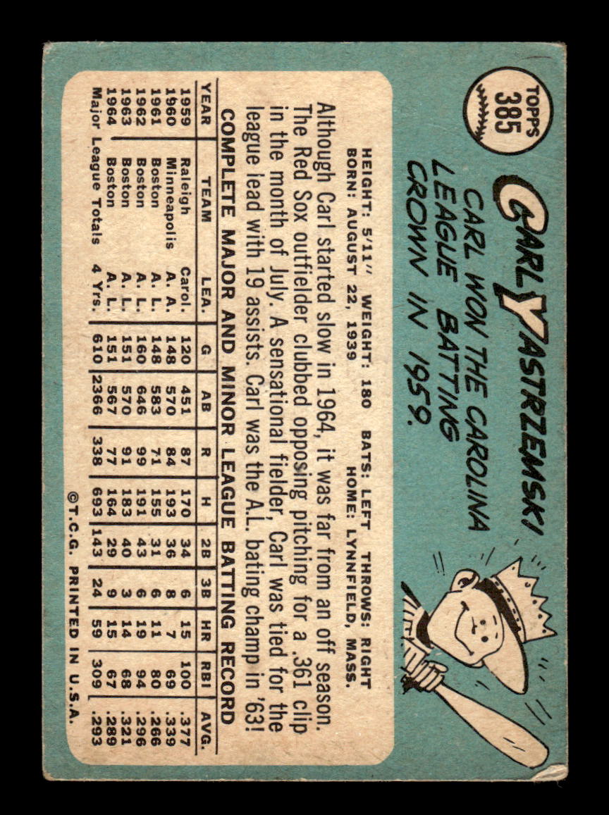 1965 Topps #385 Carl Yastrzemski Very Good HOF-10004893