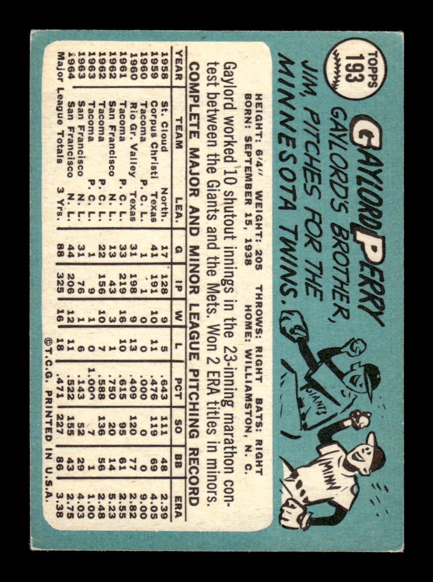1965 Topps #193 Gaylord Perry Excellent HOF-10004910