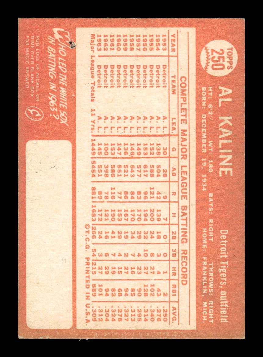 1964 Topps #250 Al Kaline VG Dimple HOF-10004919