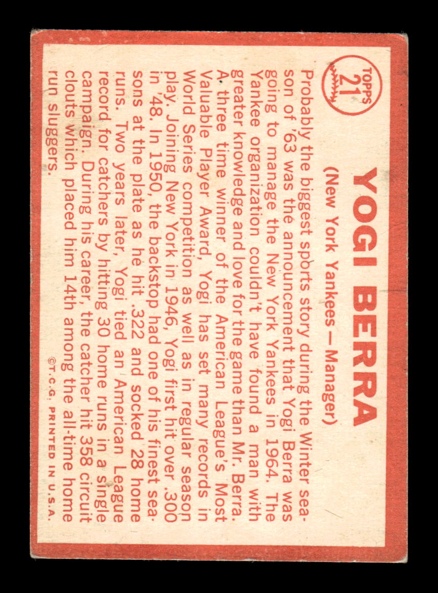 1964 Topps #21 Yogi Berra Very Good HOF-10004920