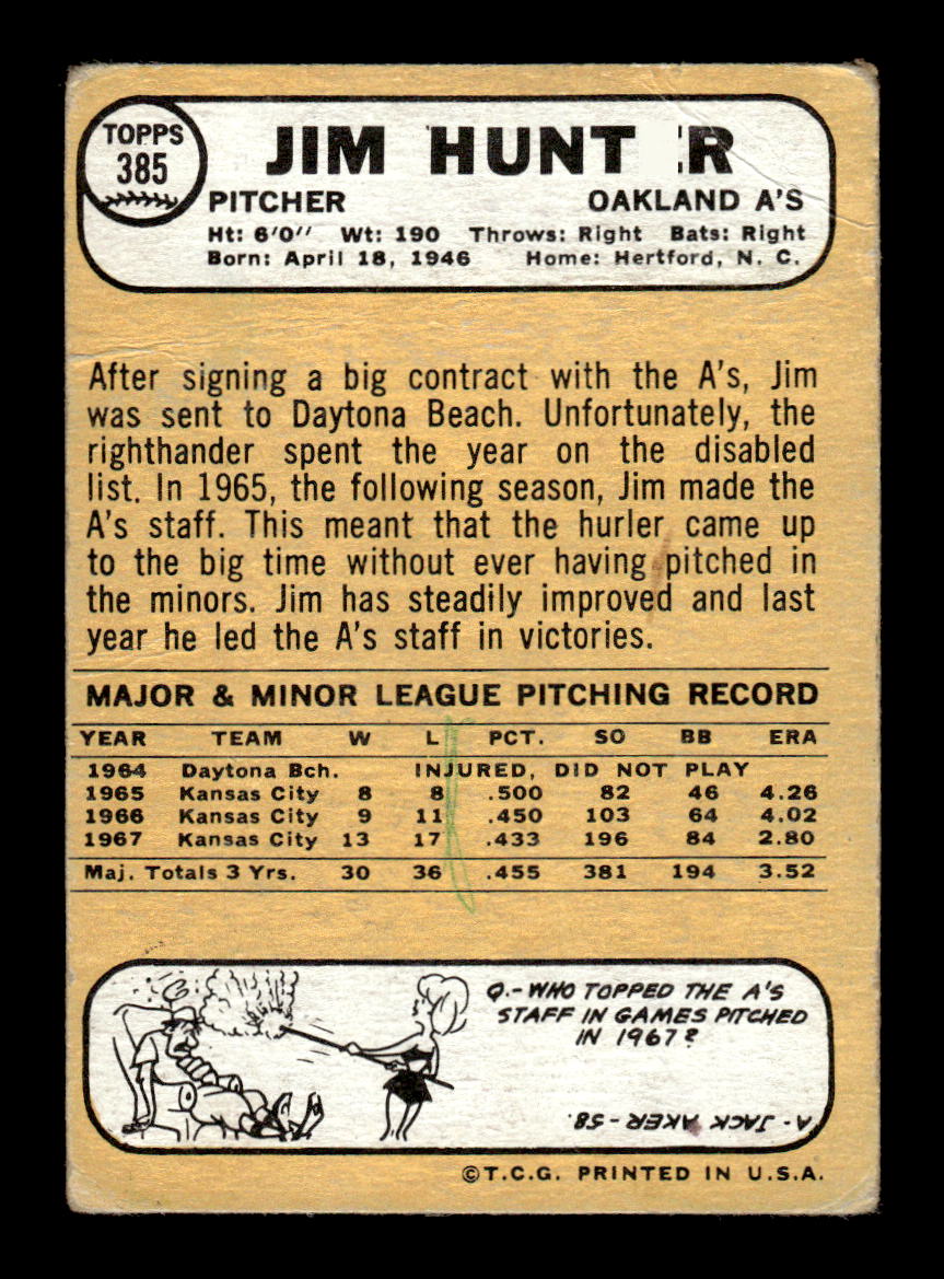 1968 Topps #385 Jim Hunter Poor HOF-10004944
