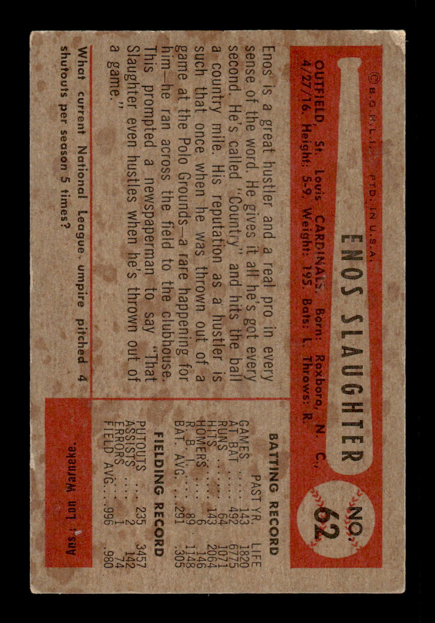 1954 Bowman #62 Enos Slaughter Very Good HOF-10004955