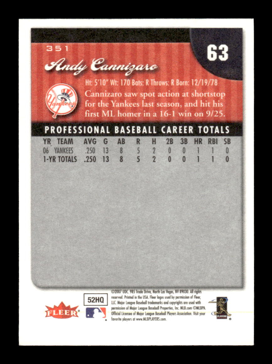 2007 Fleer #351a Andy Cannizaro HOF-10004965