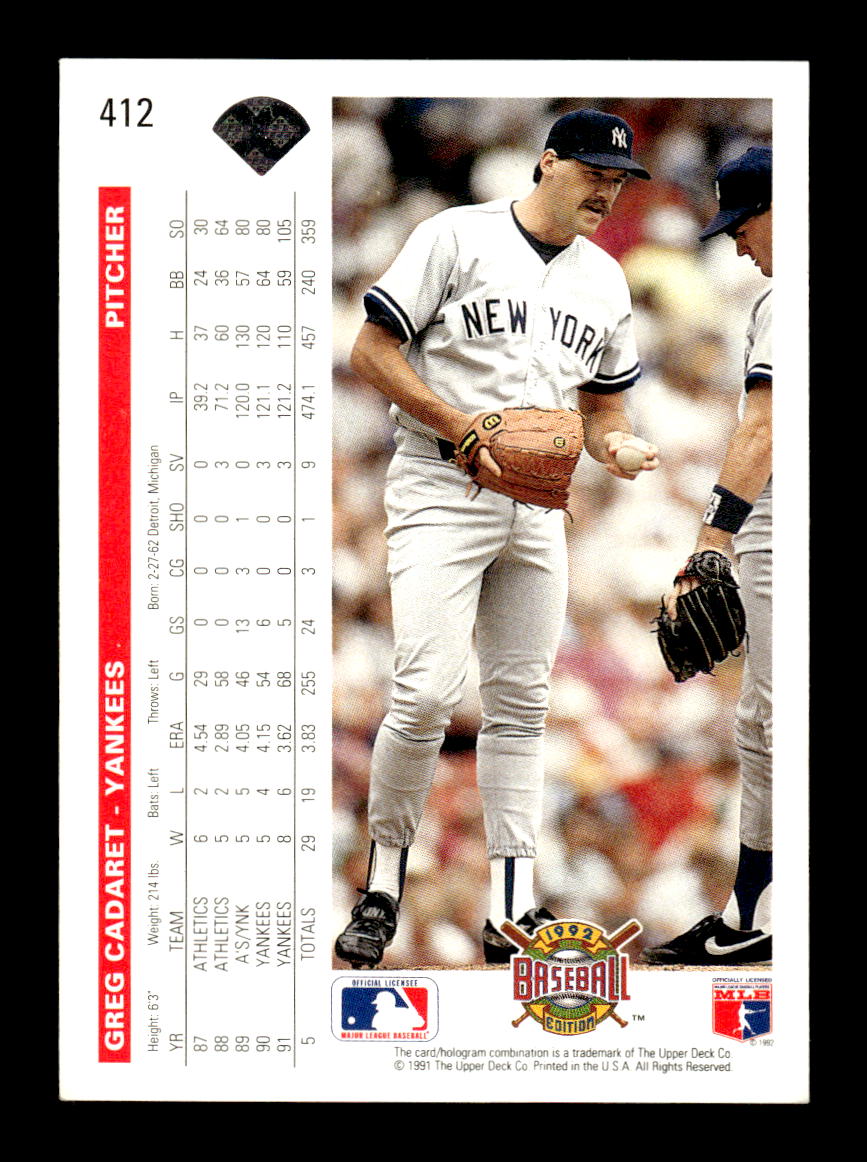 1992 Upper Deck #412 Greg Cadaret HOF-10004966