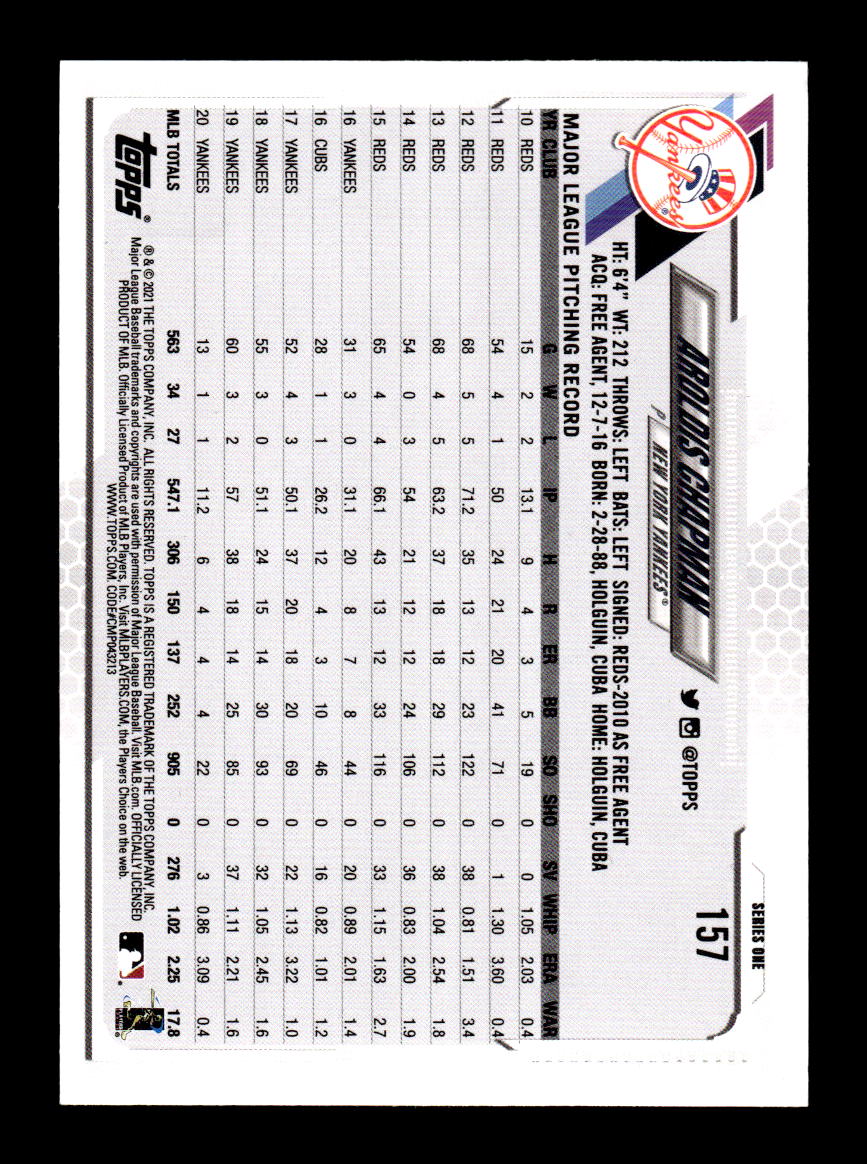 2021 Topps #157 Aroldis Chapman HOF-10004972
