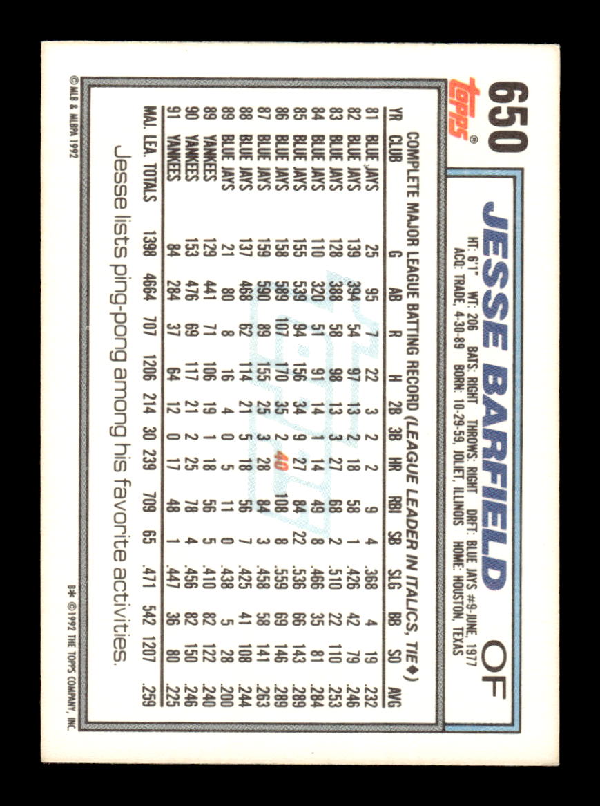 1992 Topps Micro #650 Jesse Barfield HOF-10004975