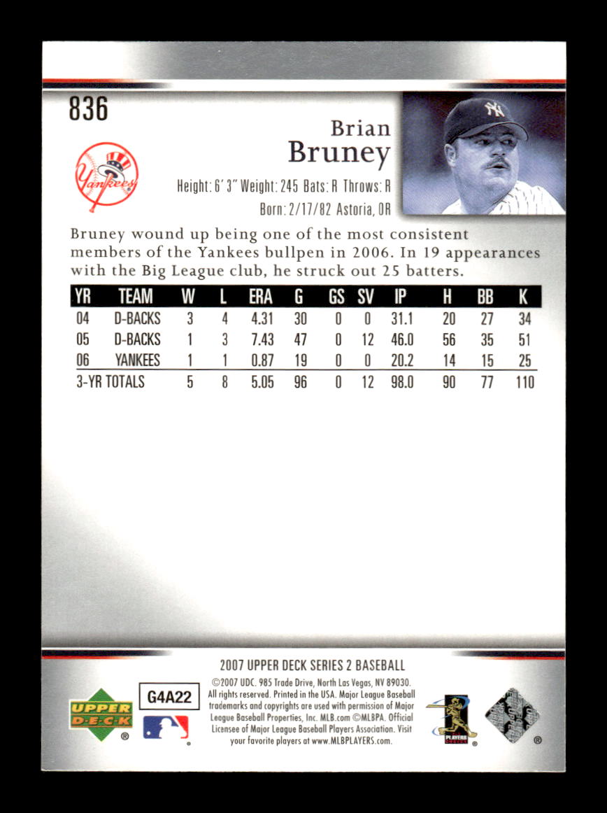 2007 Upper Deck #836 Brian Bruney HOF-10004992