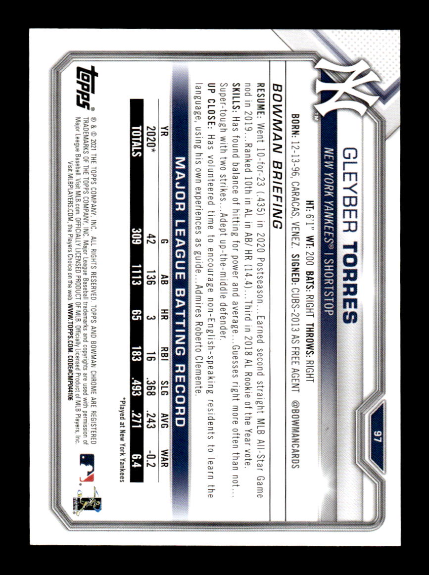 2021 Bowman #97 Gleyber Torres HOF-10005005
