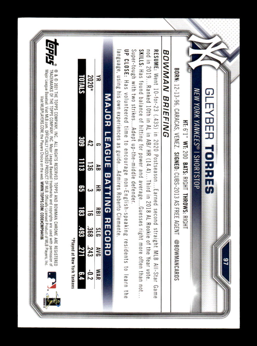 2021 Bowman #97 Gleyber Torres HOF-10005008