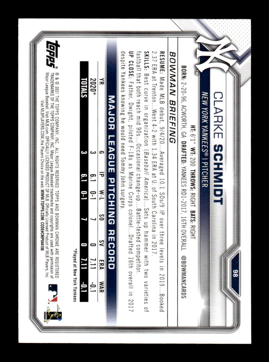 2021 Bowman #98 Clarke Schmidt HOF-10005009