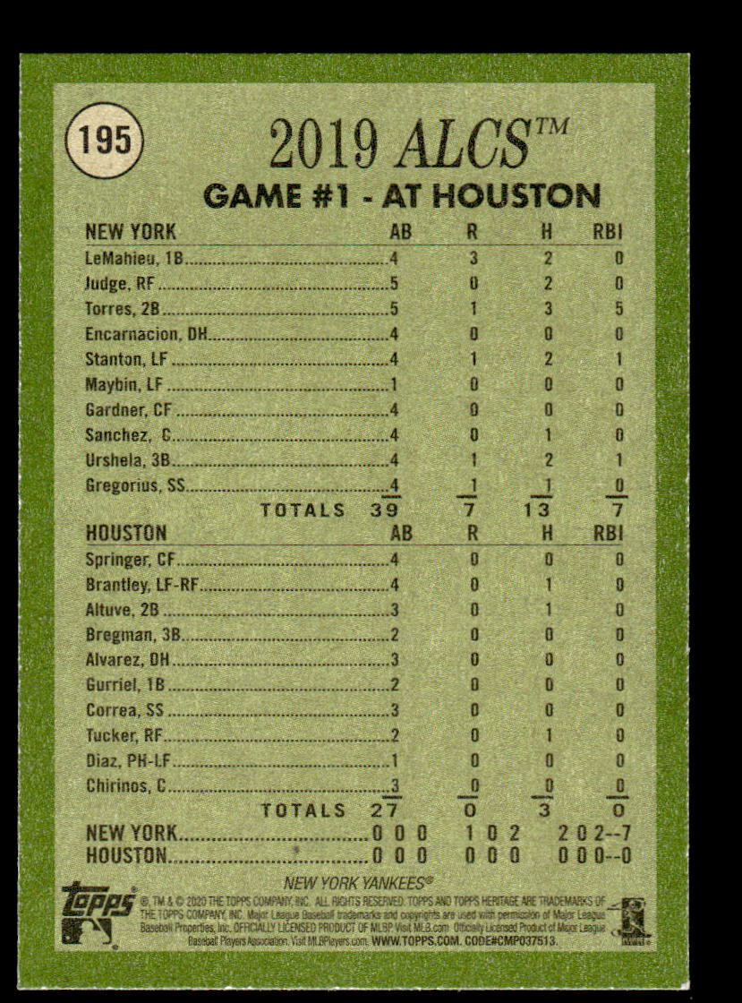 2020 Topps Heritage #195 Gleyber Drives In Five Runs! HOF-10005022