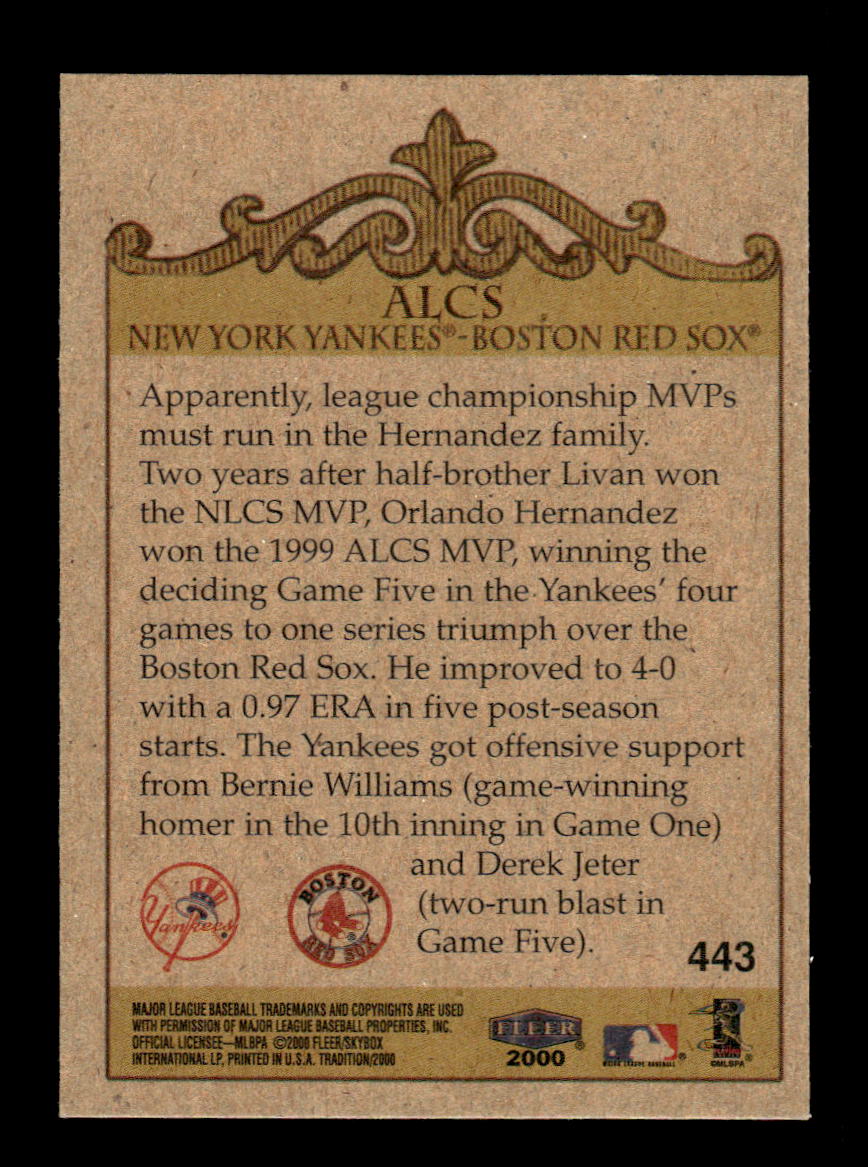 2000 Fleer Tradition #443 ALCS (Yankees/Red Sox) ALCS HOF-10005028