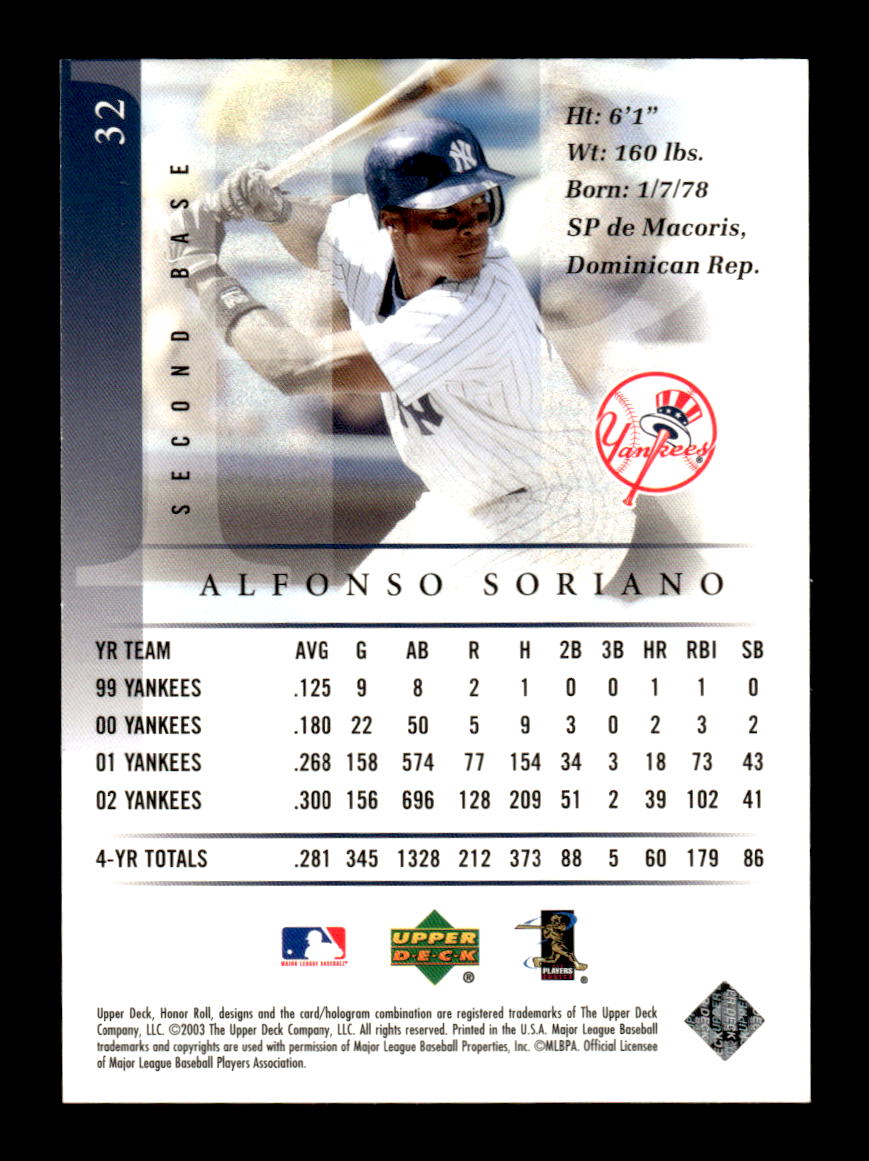 2003 Upper Deck Honor Roll #32 Alfonso Soriano HOF-10005035