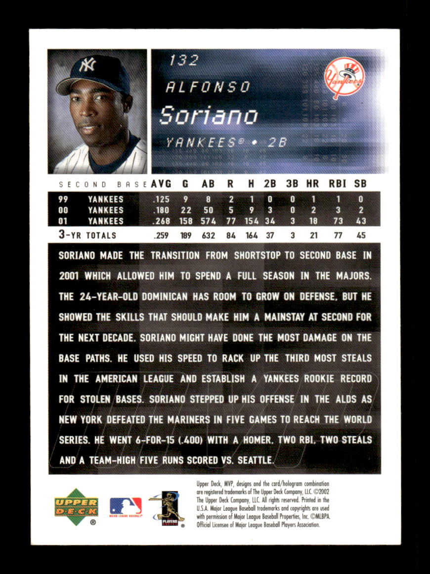2002 Upper Deck MVP #132 Alfonso Soriano HOF-10005051