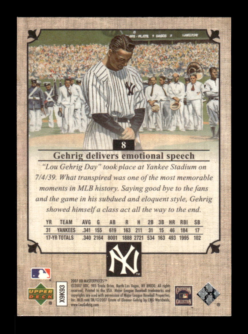 2007 Upper Deck Masterpieces #8 Lou Gehrig HOF-10005080