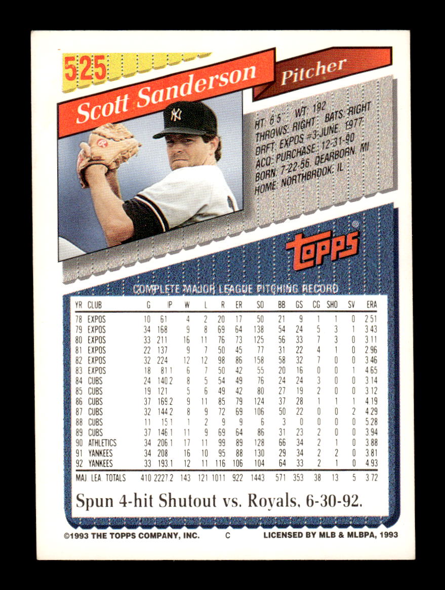 1993 Topps #525 Scott Sanderson HOF-10005083