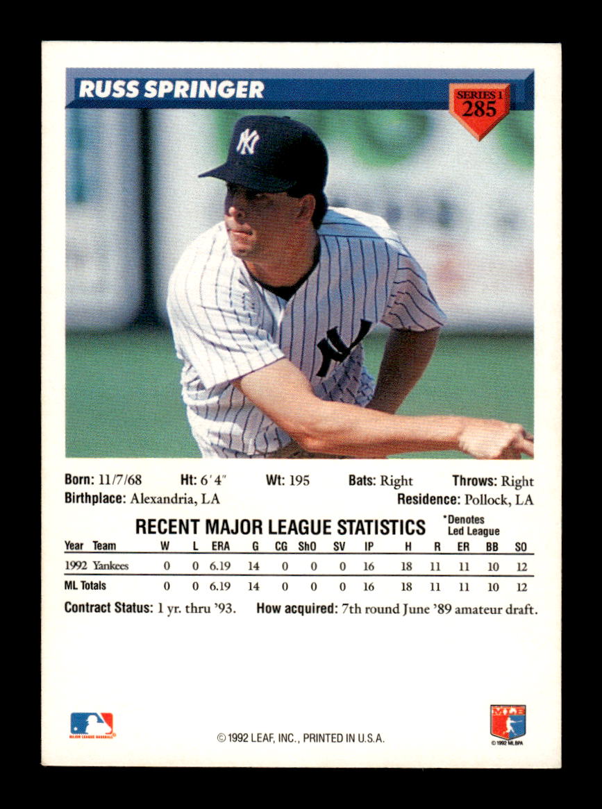 1993 Donruss #285 Russ Springer HOF-10005085