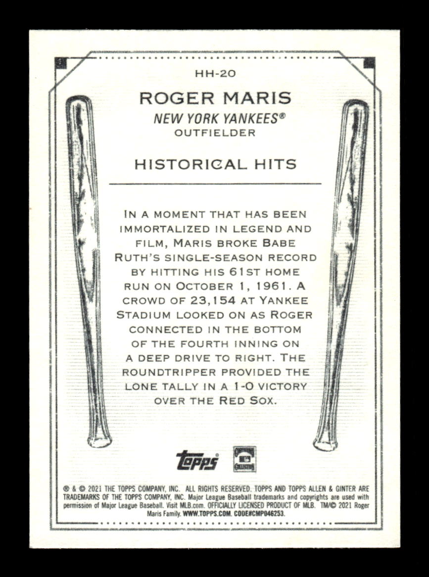 2021 Topps Allen & Ginter #HH-20 Roger Maris HOF-10005115