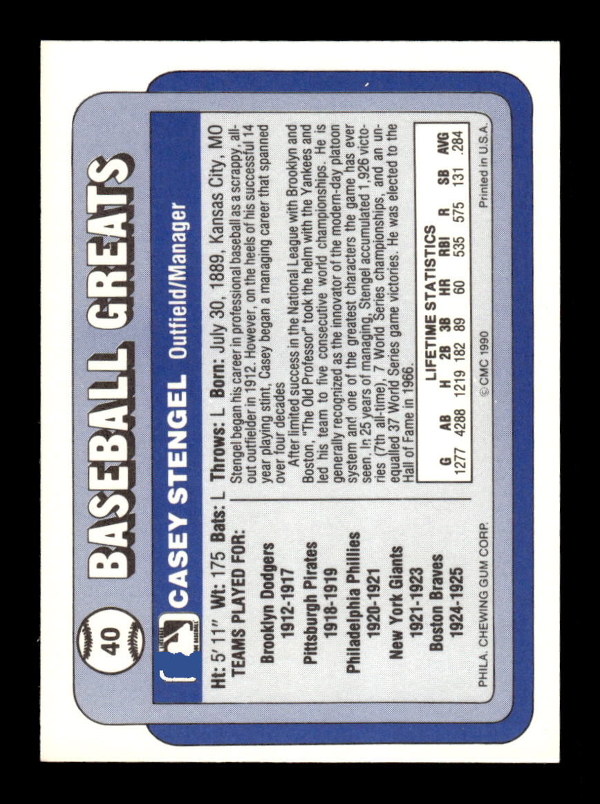 1990 Swell Baseball Greats #40 Casey Stengel HOF-10005119