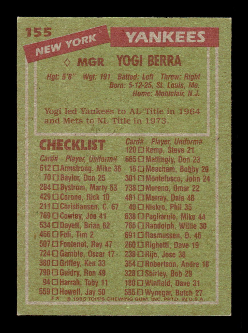 1985 Topps #155 Yogi Berra HOF-10005127