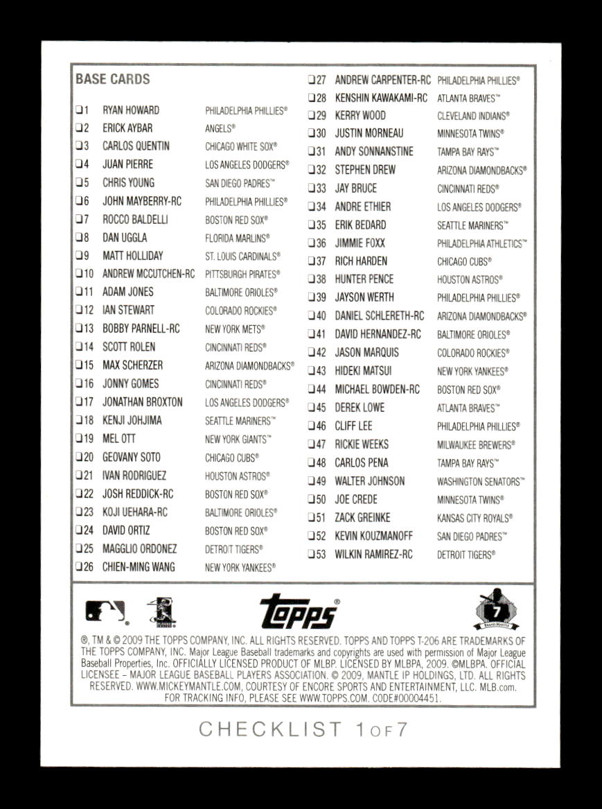 2009 Topps 206 #5 Mickey Mantle HOF-10005133