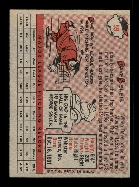 1958 Topps #59 Dave Sisler Excellent HOF-10005147