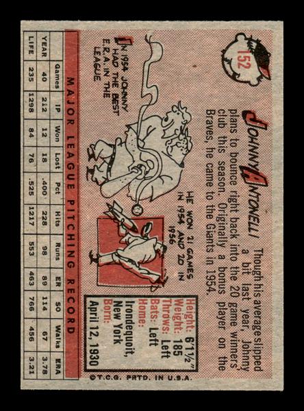 1958 Topps #152 Johnny Antonelli Excellent HOF-10005195