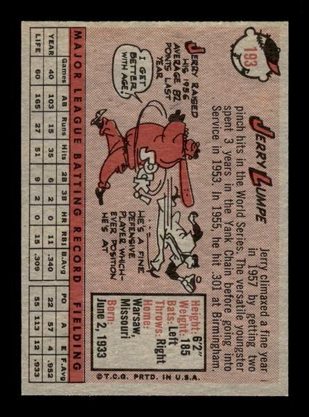 1958 Topps #193 Jerry Lumpe Excellent HOF-10005237
