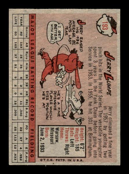 1958 Topps #193 Jerry Lumpe Excellent HOF-10005238