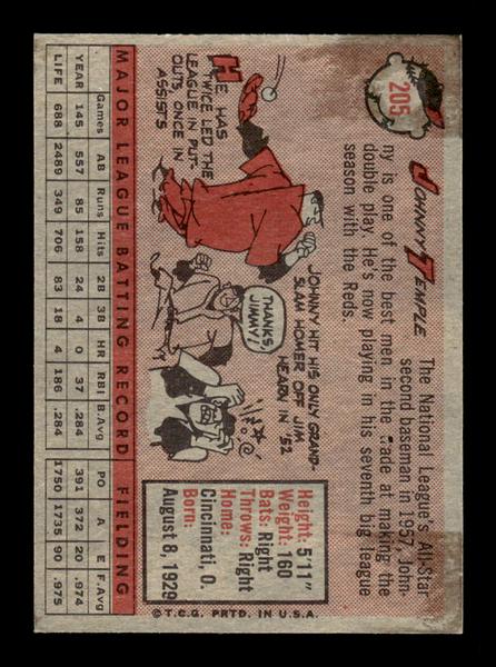 1958 Topps #205 Johnny Temple Excellent HOF-10005247