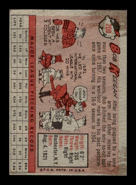 1958 Topps #200 Bob Keegan Excellent HOF-10005250