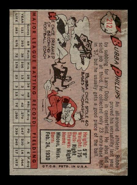 1958 Topps #212 Bubba Phillips Excellent HOF-10005252