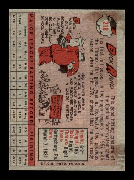 1958 Topps #218 Dick Rand Excellent HOF-10005255